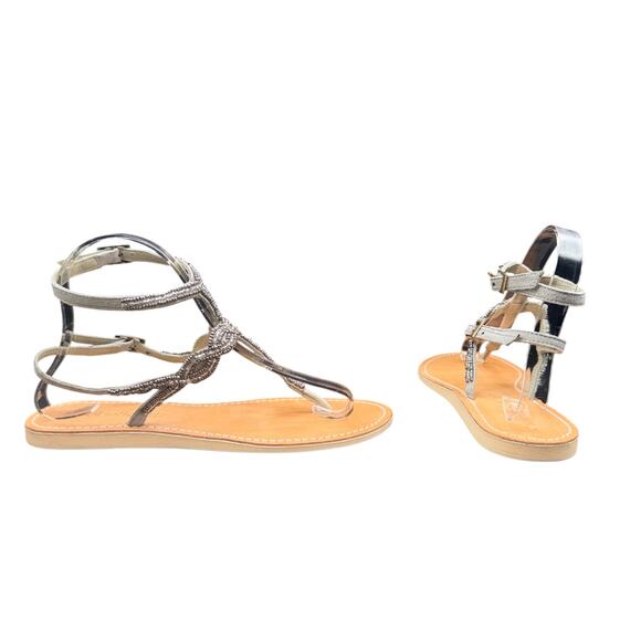 Cocobelle Shoes - Cocobelle Beaded Leather T Strap Sandals Gray EU 38 US 7.5 Flat Boho